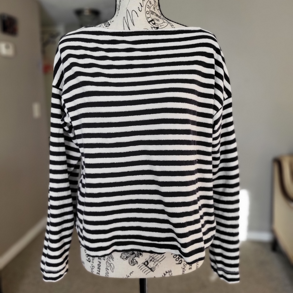 Black and White Striped Women's Top